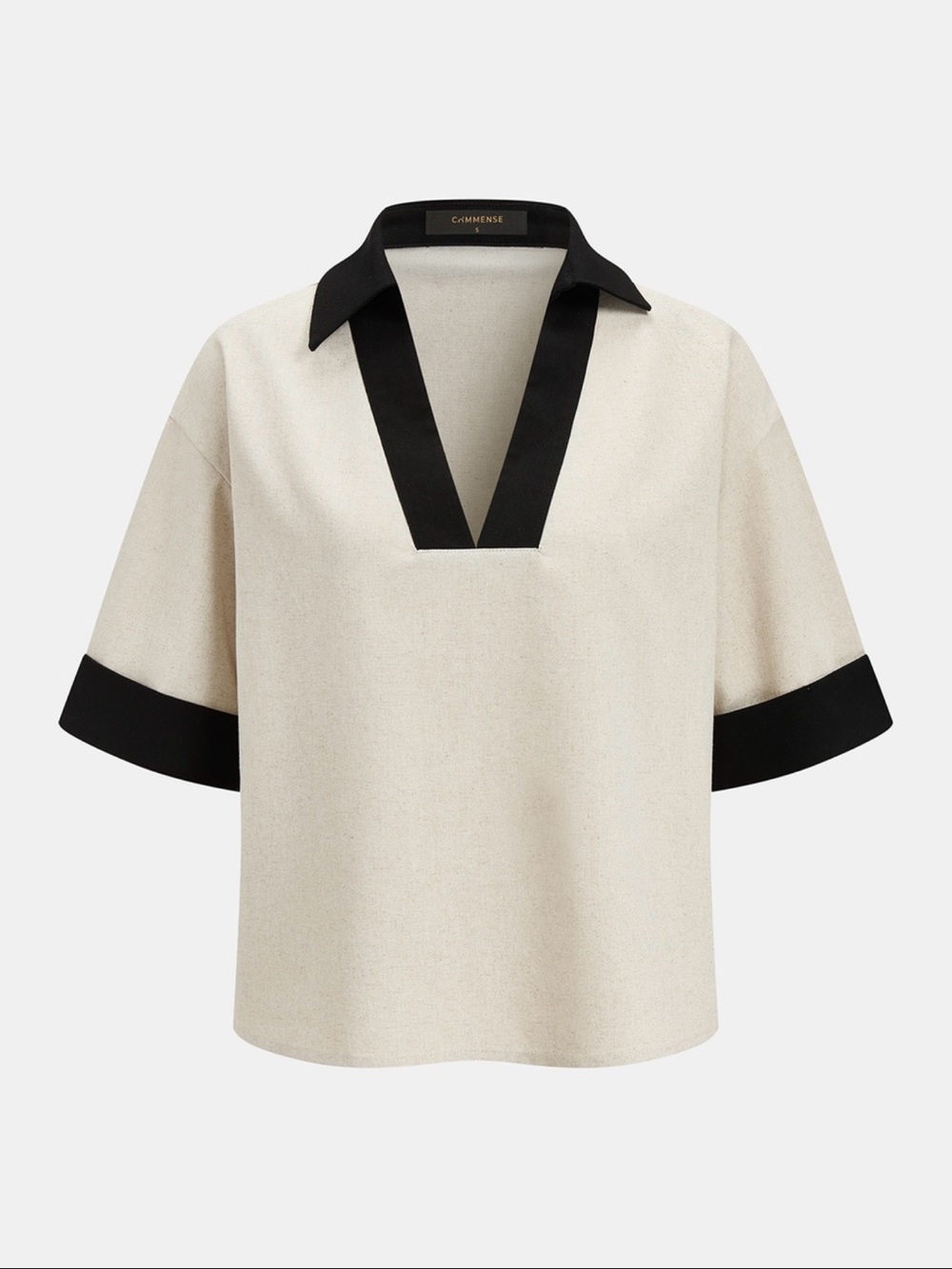 Commense Cream Cotten Linen Top & Shorts Set with Black Trim - - Picture 3 of 8